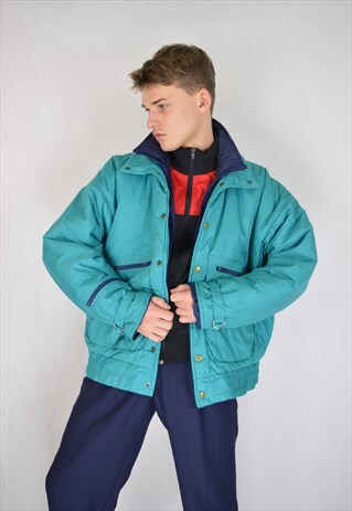 VINTAGE TURQUOISE RAVE PUFFER JACKET