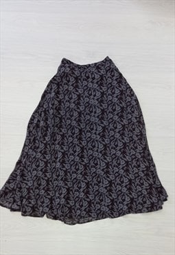 Vintage 00s Skirt Black Floral Rayon High Waist