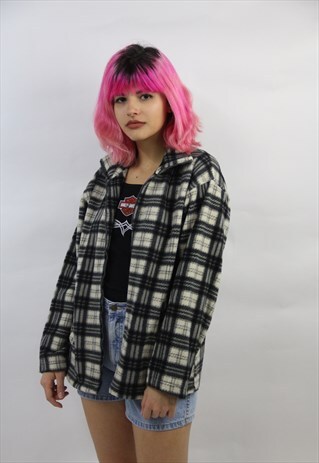 VINTAGE 90'S CHECK ZIP-UP FLEECE JUMPER