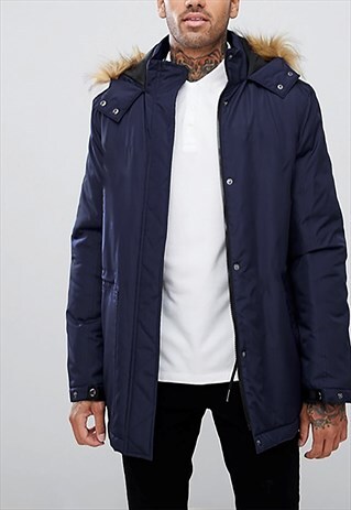 ESSENTIAL WATERPROOF PARKA FAUX FUR HOOD JACKET COAT - NAVY