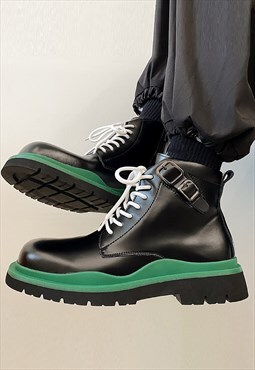 Grunge lace up boots green platform shoes chunky sole black