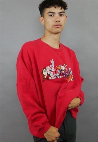 RED LOONEY TUNES EMBROIDERED SWEATSHIRT