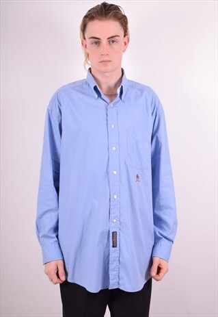 TOMMY HILFIGER MENS VINTAGE SHIRT XL BLUE 90S
