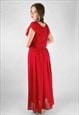 70'S VINTAGE RED SHEER RUFFLE LADIES MAXI DRESS