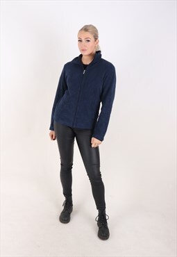 vintage quarter zip navy blue fleece sweater slim XS S 