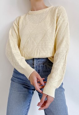 Vintage 70s Solid Yellow Straight Long Sleeve Knit Jumper M