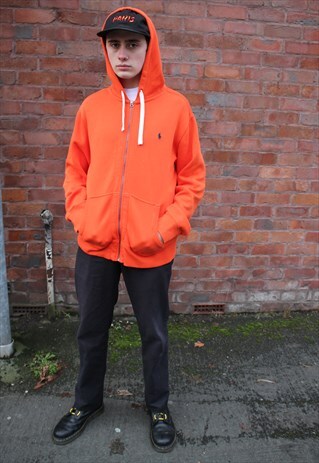 ORANGE RALPH LAUREN ZIP UP HOODIE