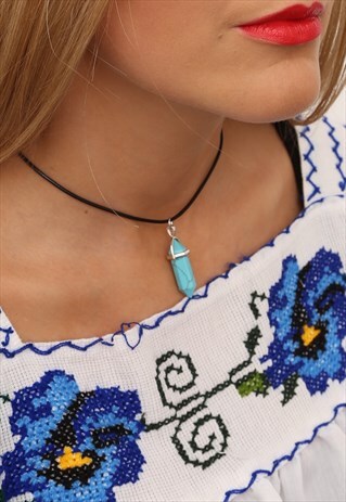 TURQUOISE STONE PENDANT CHOKER NECKLACE