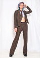 VINTAGE SUIT Y2K PREPPY FLARE PANTS BLAZER TIE SET IN BROWN