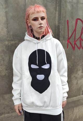 BALACLAVA PATCH HOODIE THUG APPLIQUE HOODED SWEATSHIRT TOP
