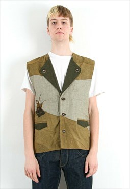 Vintage Men's M Vest Gilet Real Leather Trachten Jager Tank