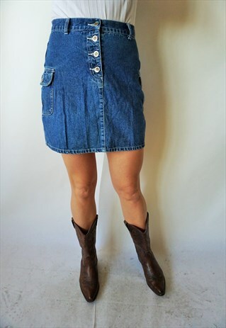 VINTAGE HIGH WAIST DENIM SKIRT SKIRTS MINI 90S ACID WASH