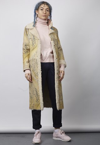 VINTAGE 90'S PREMIUM HAND-PAINTED MAXI SHEEPSKIN COAT