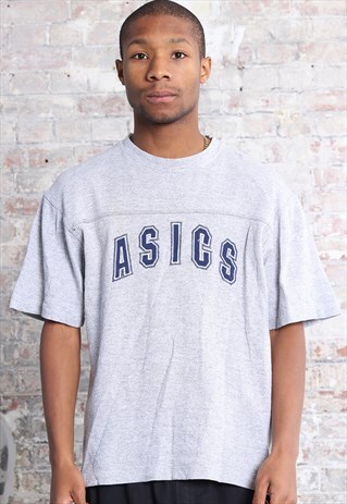 VINTAGE ASICS BIG LOGO SPELLOUT T-SHIRT GREY