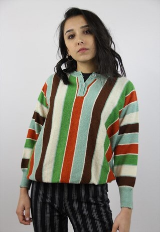 VINTAGE PATTERNED 90'S STRIPED KNIT JUMPER