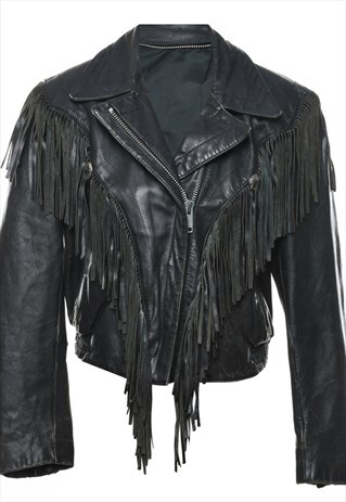 VINTAGE BLACK LEATHER BIKER JACKET - M