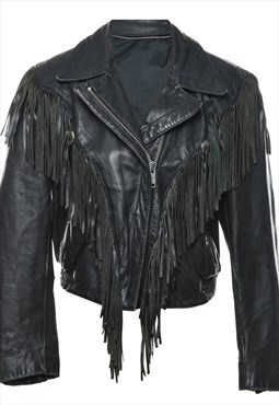 Vintage Black Leather Biker Jacket - M