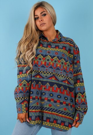 VINTAGE AZTEC PATTERN SHIRT IN MULTI NS213