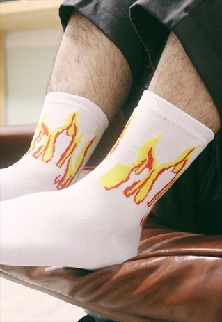 FIRE FLAME SOCKS - WHITE/YELLOW