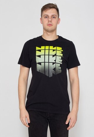 90S VINTAGE BLACK NIKE LOGO CREW NECK T-SHIRT