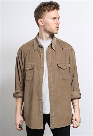 VINTAGE CORDUROY CORD SHIRT BROWN