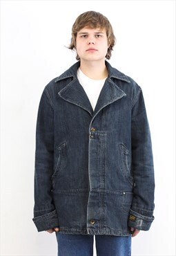 RAW M Vintage Men Denim Jean Jacket Lined Coat Utility Chore