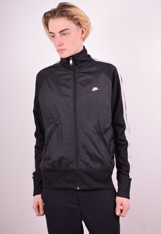 NIKE MENS VINTAGE TRACKSUIT TOP JACKET MEDIUM BLACK 90S