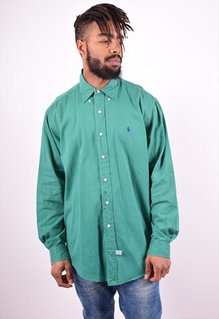 RALPH LAUREN MENS VINTAGE SHIRT XL GREEN 90'S