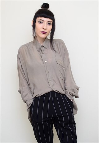 VINTAGE 90'S GENUINE SILK STONEY GREY OVERSIZED SHIRT