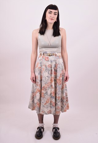 VINTAGE 80'S FULL LENGTH FLOWER PRINT SKIRT SIZE 8 TO 10