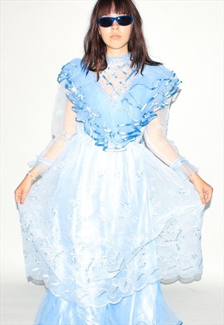 Vintage 90s maxi ballroom princess dress in blue