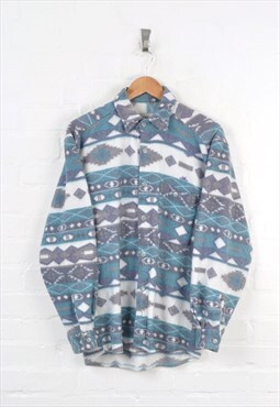 Vintage Fleece Shirt Aztec Pattern Blue/Grey Small