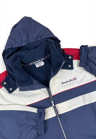 REEBOK VINTAGE 90S BLUE, WHITE AND RED HOODED PADDED JACKET