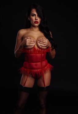 Lacquer corset with feathers for a special occasion