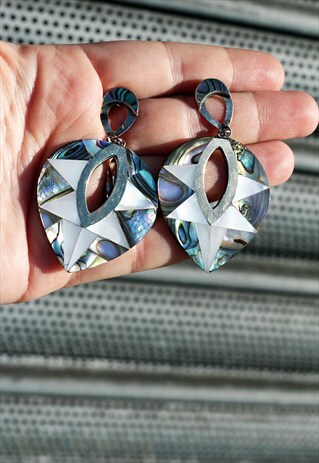 VINTAGE 80S ABALONE SHELL EARRINGS