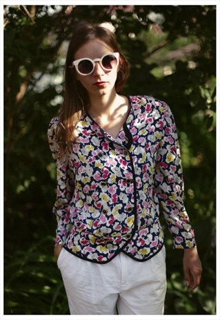 VINTAGE 80'S MULTI COLOUR FLOWER PRINT JACKET