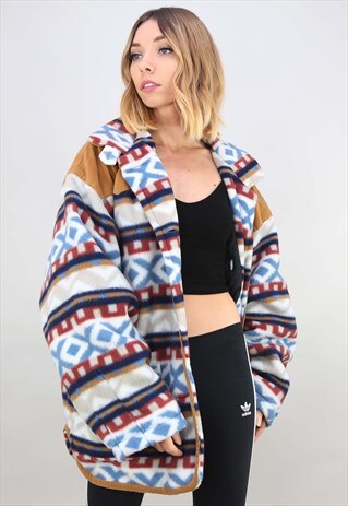 VINTAGE 90S OVERSIZED PATTERNED FLEECE JACKET