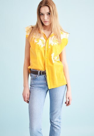 90'S RETRO DIESEL FLORAL PRINT OVERSIZED SHIRT BLOUSE TOP