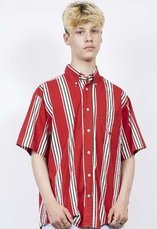 VINTAGE 80'S RED VERTICAL STRIPE SHIRT