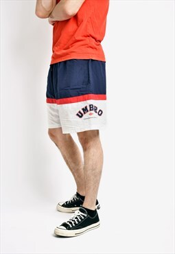Vintage Umbro sports shorts navy white mens 90s 80s fashion