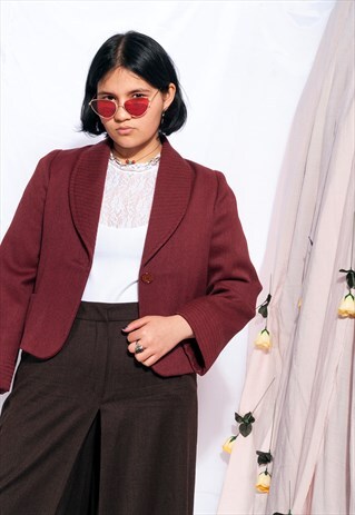 VINTAGE WOOL BLAZER 90S VINTAGE CROPPED JACKET IN MAROON