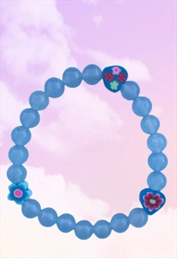 Flower Blooms - Sky Blue Aventurine Beaded Gemstone Bracelet