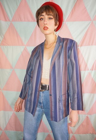 VINTAGE 90S STRIPE BLUE / PURPLE LIGHTWEIGHT COTTON BLAZER