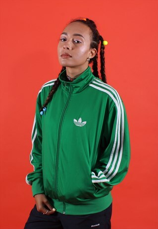 GREEN ADIDAS EMBROIDERED TREFOIL TRACK JACKET