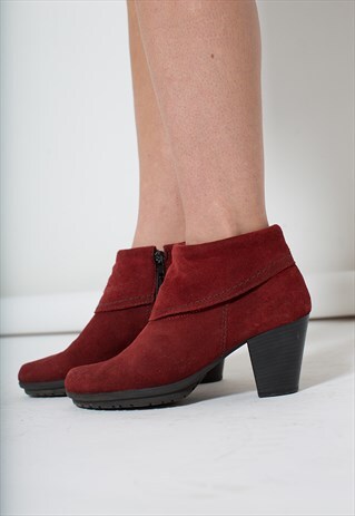 DEEP RED SUEDE LEATHER ANKLE BOOTS