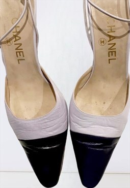 Vintage Chanel Black and Lilac Leather Toe Cap Shoes