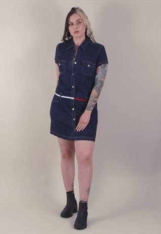 VINTAGE 90'S TOMMY HILFIGER DENIM MINI DRESS A-LINE /A11036
