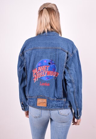 PLANET HOLLYWOOD WOMENS VINTAGE DENIM JACKET XL BLUE 90S