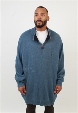Men's Polo Ralph Lauren blue zip neck pure cotton sweater