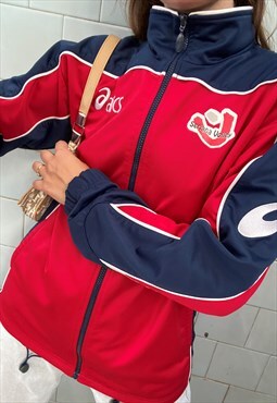 Vintage 00s Y2K retro ASICS tracksuit sports sweatshirt red